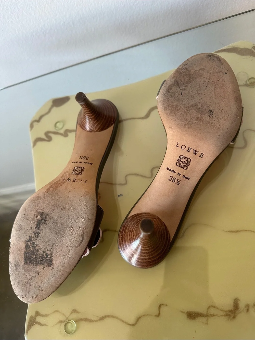 Loewe Brown Leather Buckle Mules with Pink Insole - Picture 2 of 5